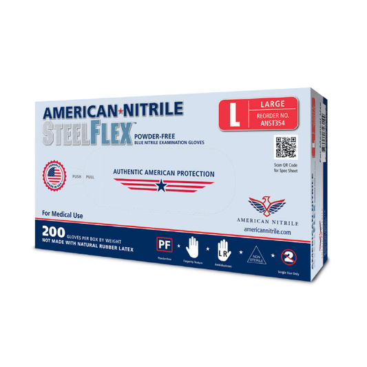 American Nitrile SteelFlex Blue Nitrile Exam Gloves, BX/200