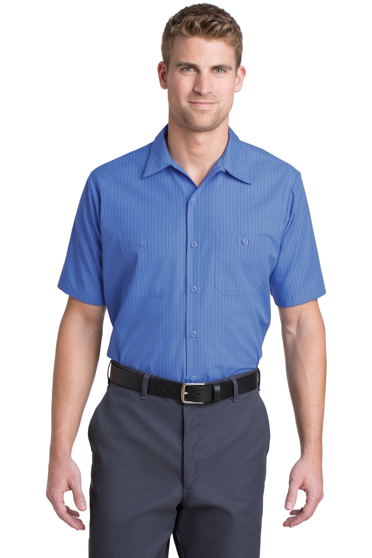 Red Kap- Red Kap® Long Size, Short Sleeve Striped Industrial Work Shirt. CS20LONG-Medtech- 3