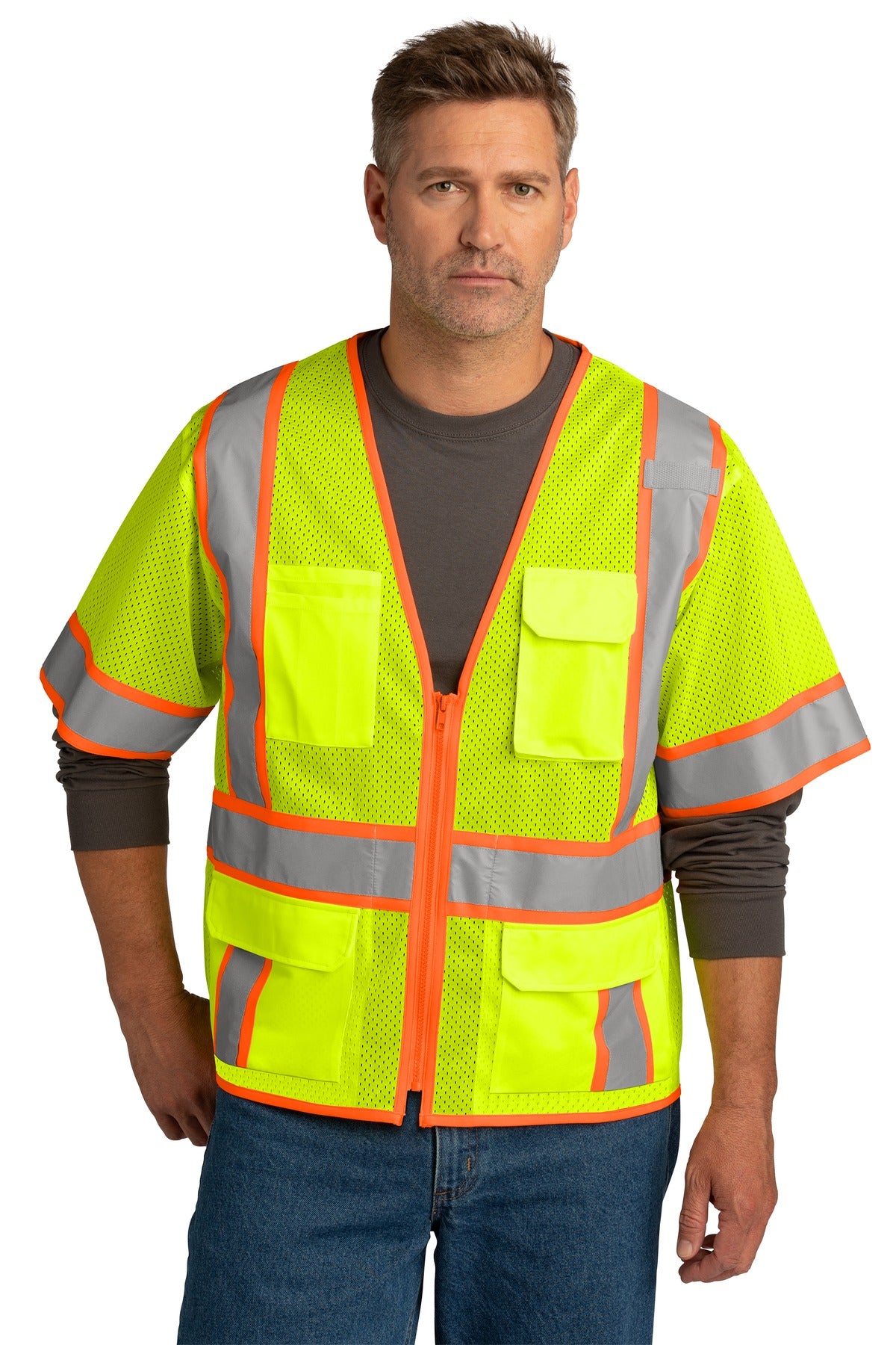 CornerStone- CornerStone ® ANSI 107 Class 3 Surveyor Mesh Zippered Two-Tone Short Sleeve Vest. CSV106-Medtech- 1