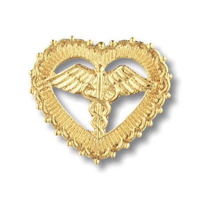 Caduceus in Filigreed Heart Pin