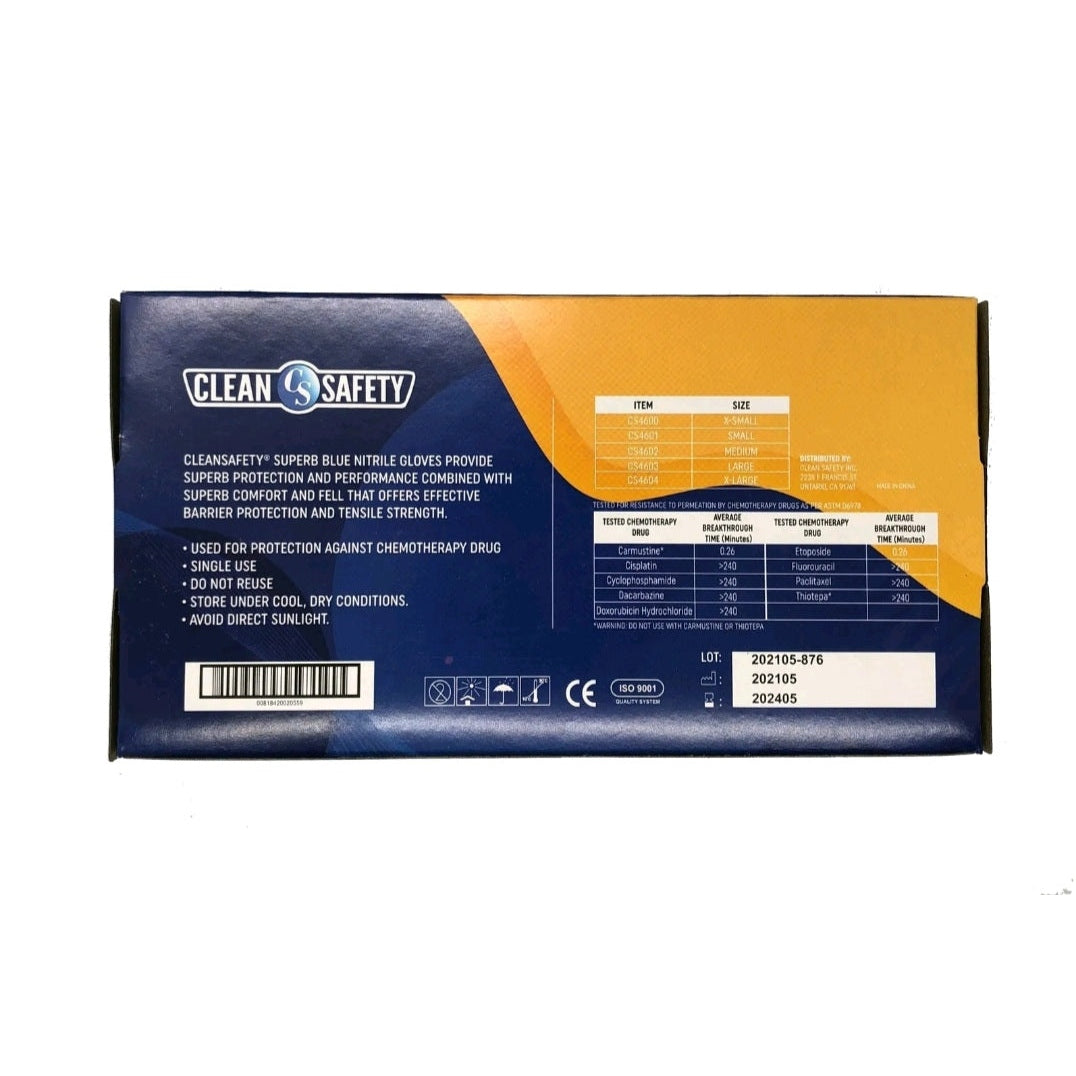 CleanSafety® Superb Blue Nitrile Powder Free Exam Gloves, BX/100