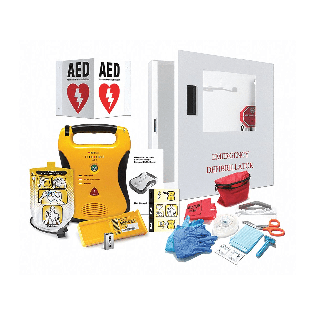 Defibtech LifeLine™ AED Package with Alarmed Wall Cabinet