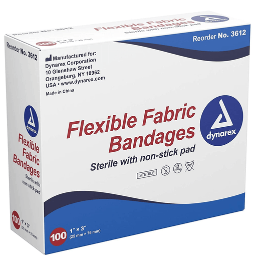 Dynarex® Adhesive Flexible Fabric Bandages, 1" x 3" BX/100