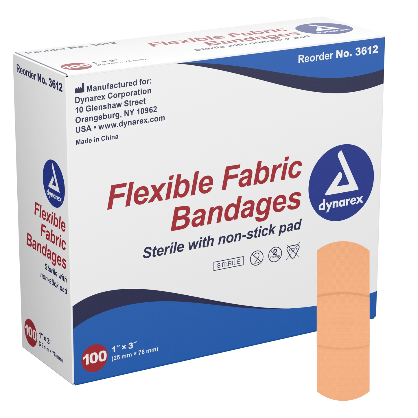 Dynarex® Adhesive Flexible Fabric Bandages, 1" x 3" BX/100