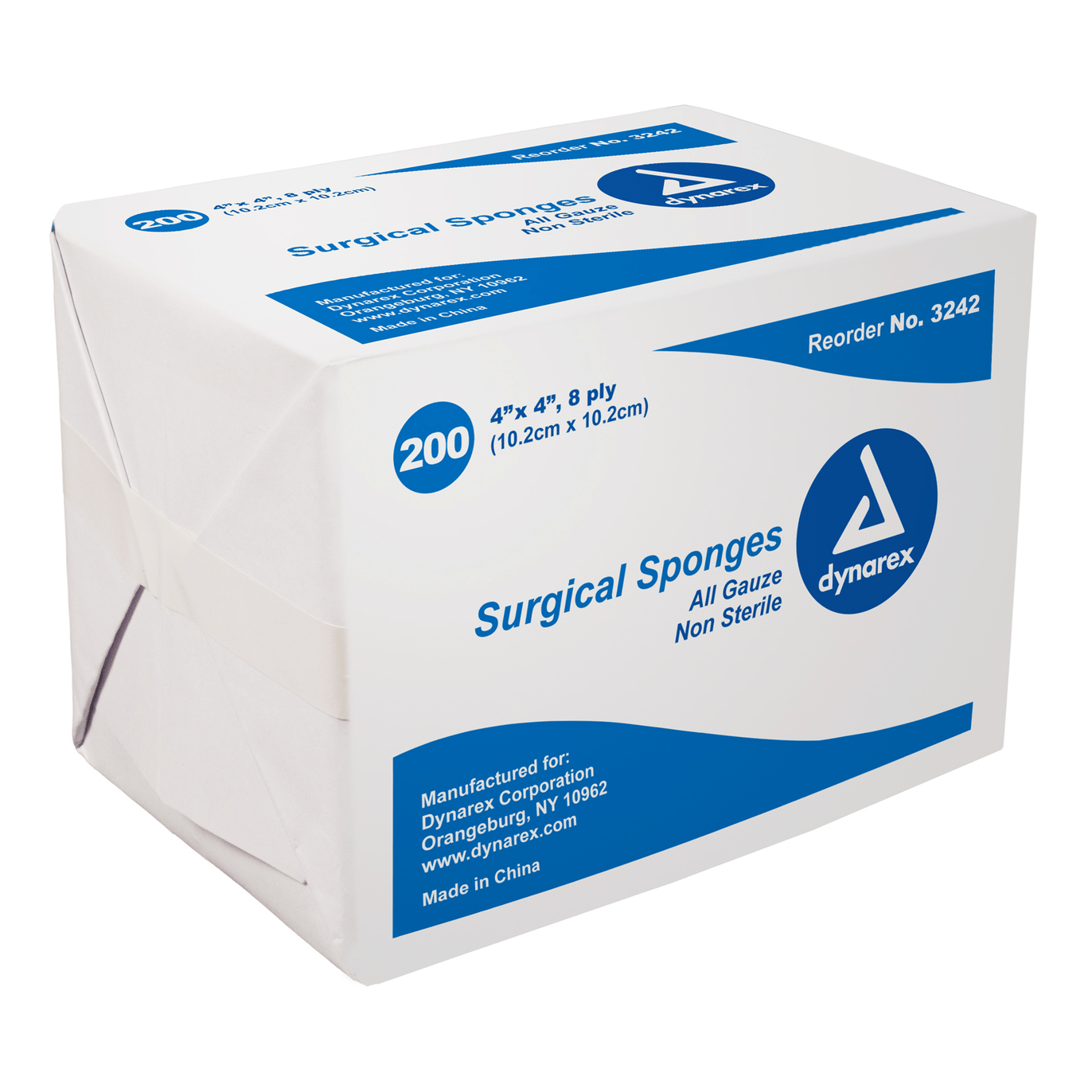  Dynarex-Dynarex® Gauze Surgical Sponge, 4" x 4", 8 ply, Non-Sterile BX/200-MedTech-1