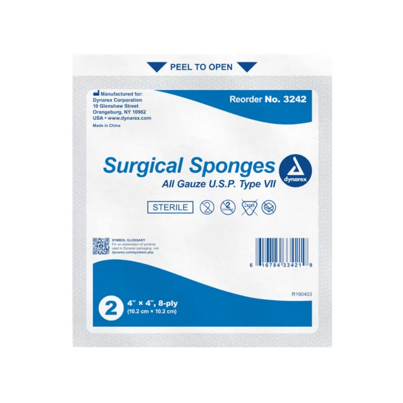  Dynarex-Dynarex® Gauze Surgical Sponge, 4" x 4", 8 ply, Non-Sterile BX/200-MedTech-2