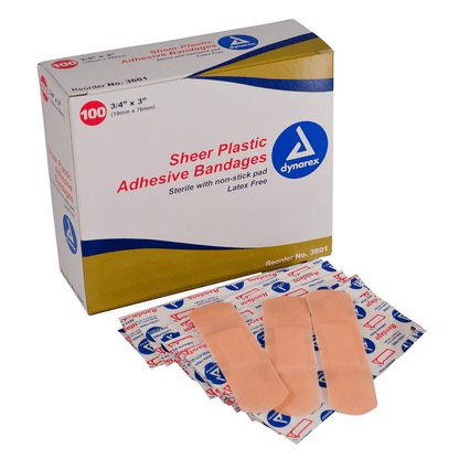 Dynarex® Sheer Adhesive Bandages 3/4" x 3" BX/100