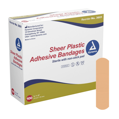 Dynarex® Sheer Adhesive Bandages 3/4" x 3" BX/100