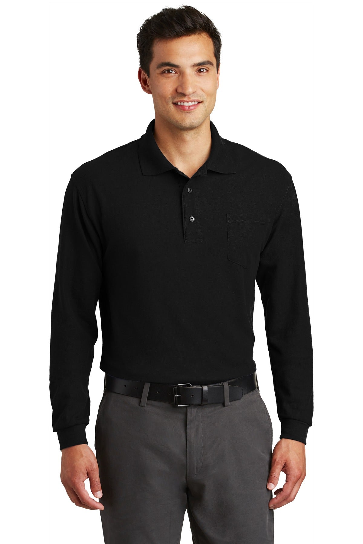 Port Authority- Port Authority® Long Sleeve Silk Touch™ Polo with Pocket. K500LSP-Medtech- 1