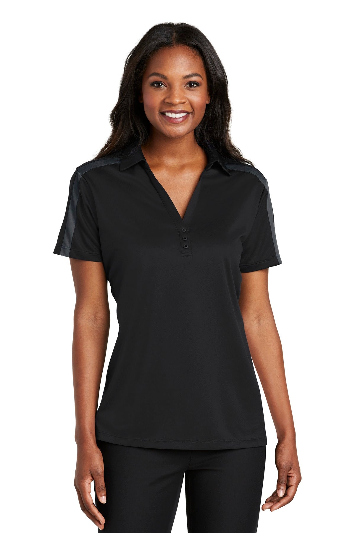 Port Authority- Port Authority® Women's Silk Touch™ Performance Colorblock Stripe Polo. L547-Medtech- 1