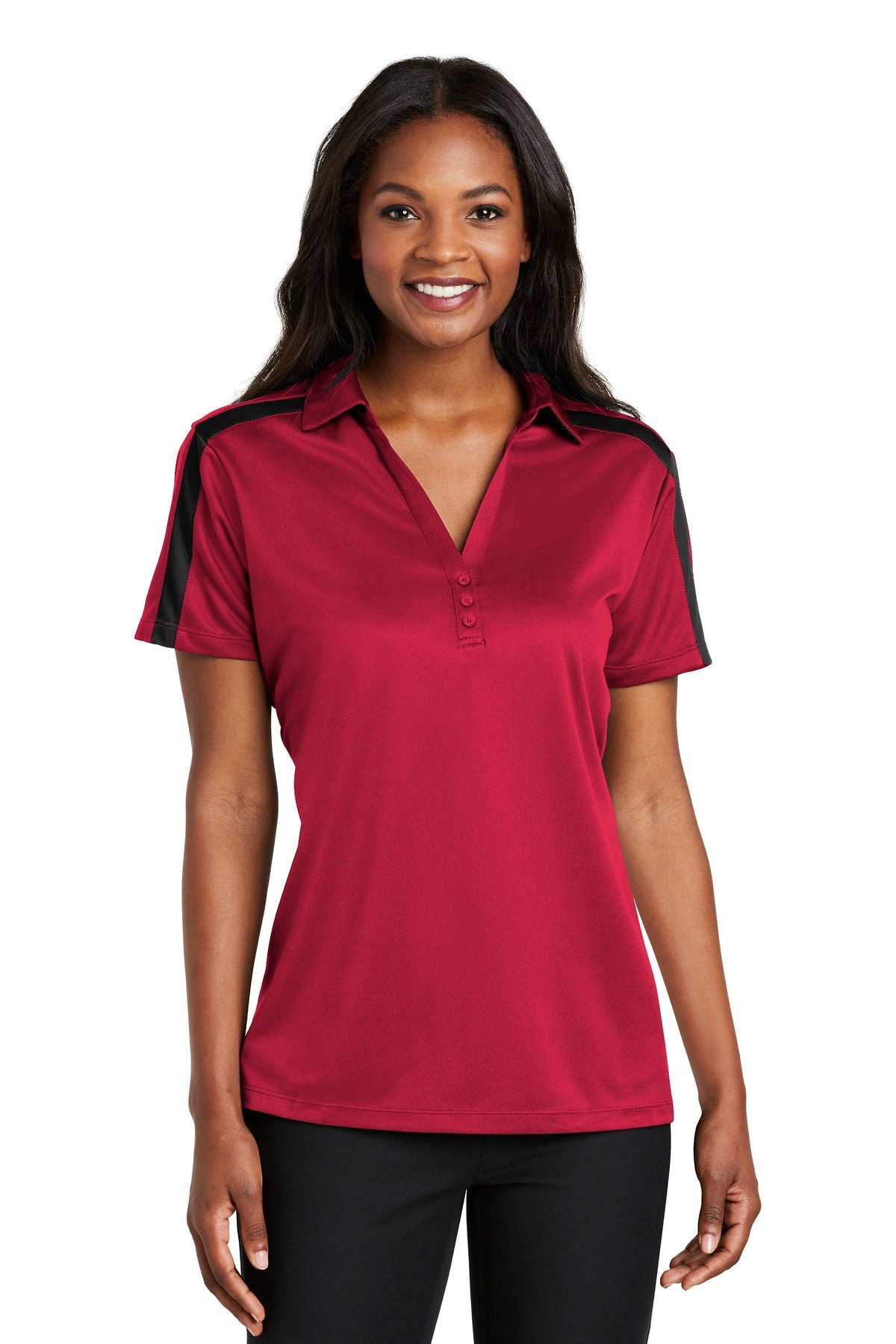 Port Authority- Port Authority® Women's Silk Touch™ Performance Colorblock Stripe Polo. L547-Medtech- 5