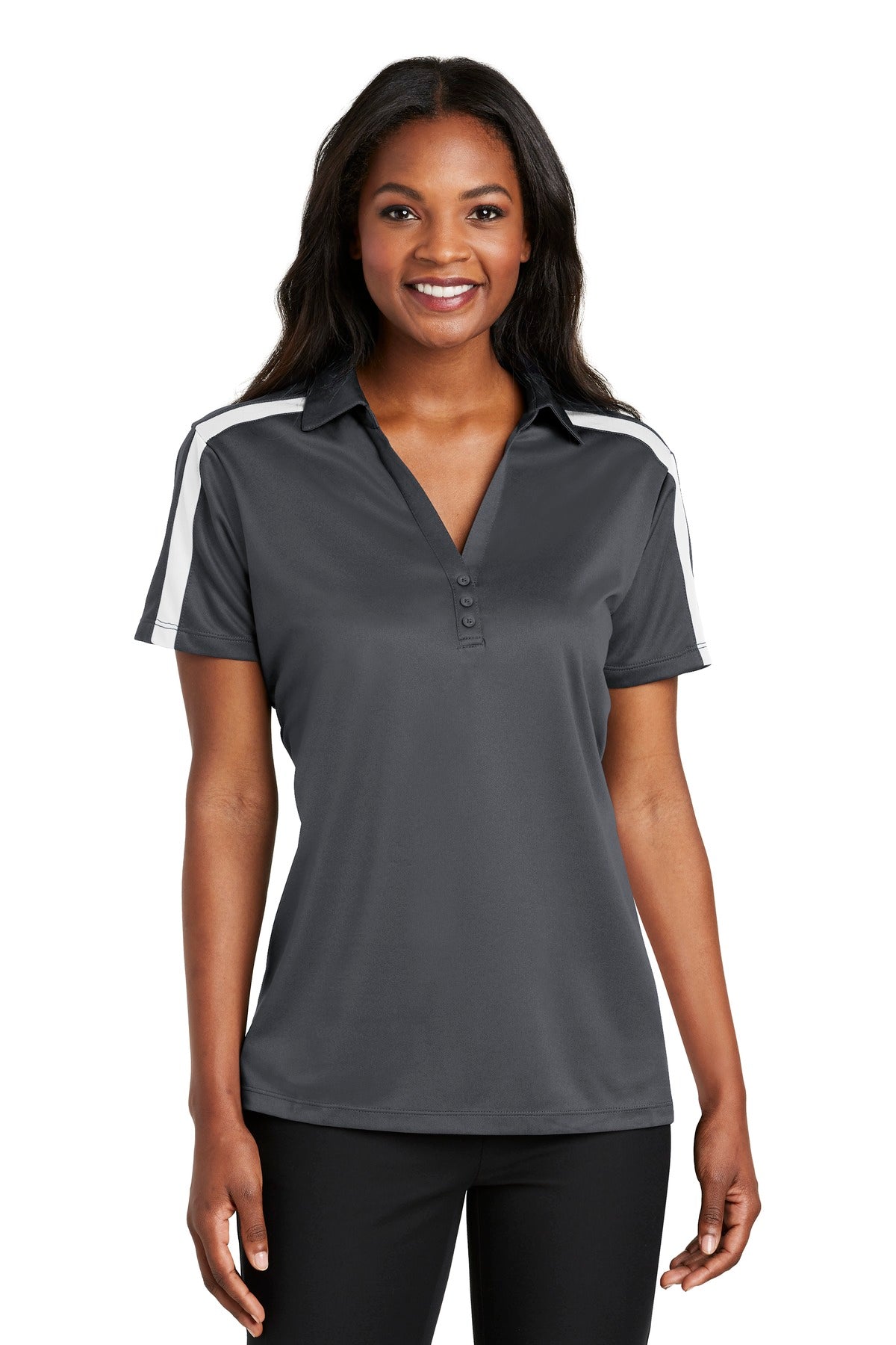 Port Authority- Port Authority® Women's Silk Touch™ Performance Colorblock Stripe Polo. L547-Medtech- 6