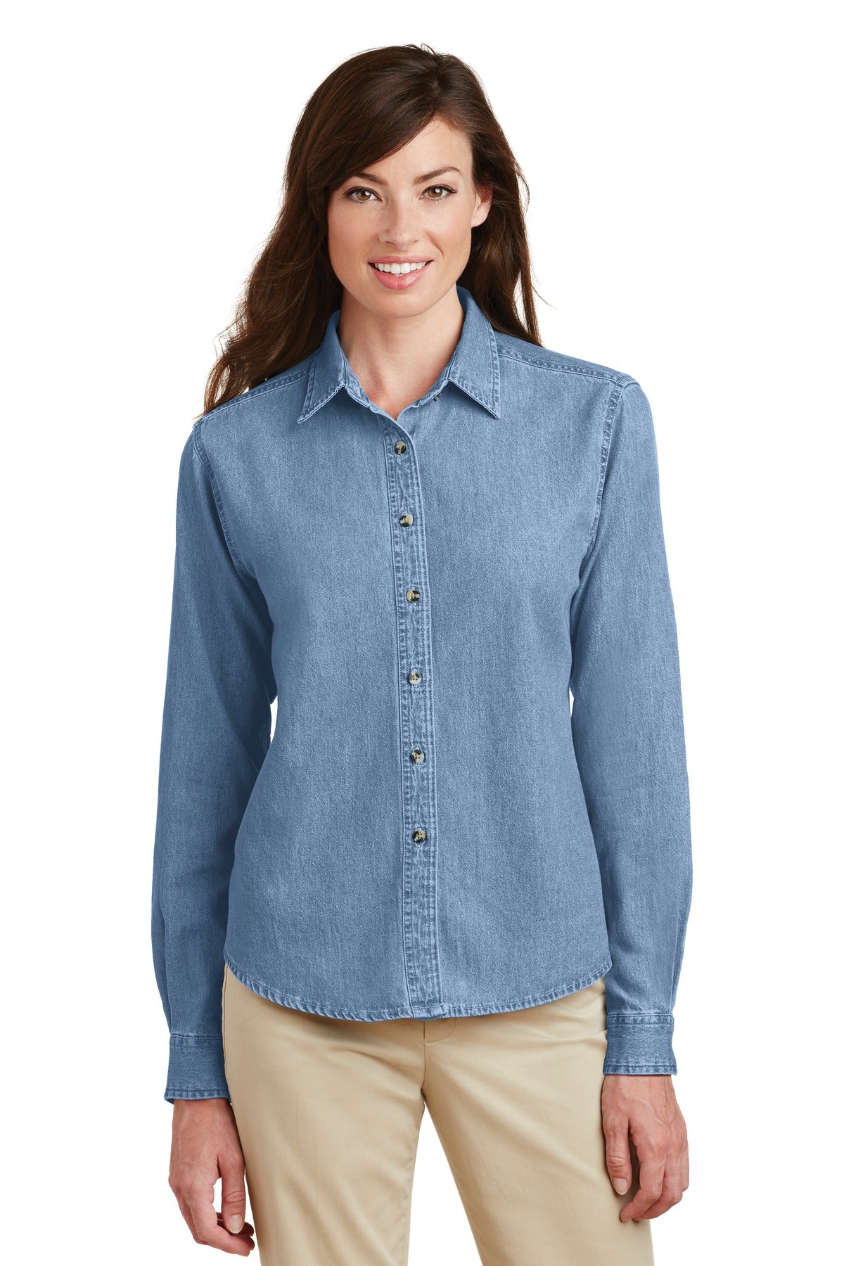 Port & Company- Port & Company® Women's Long Sleeve Value Denim Shirt. LSP10-Medtech- 1