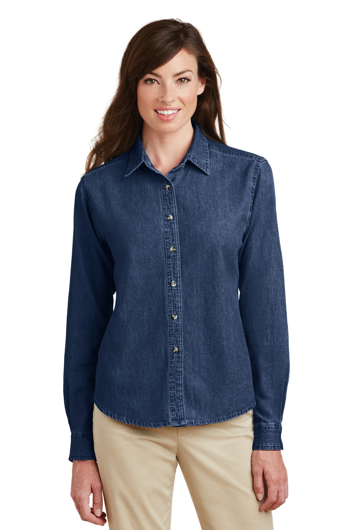 Port & Company- Port & Company® Women's Long Sleeve Value Denim Shirt. LSP10-Medtech- 2