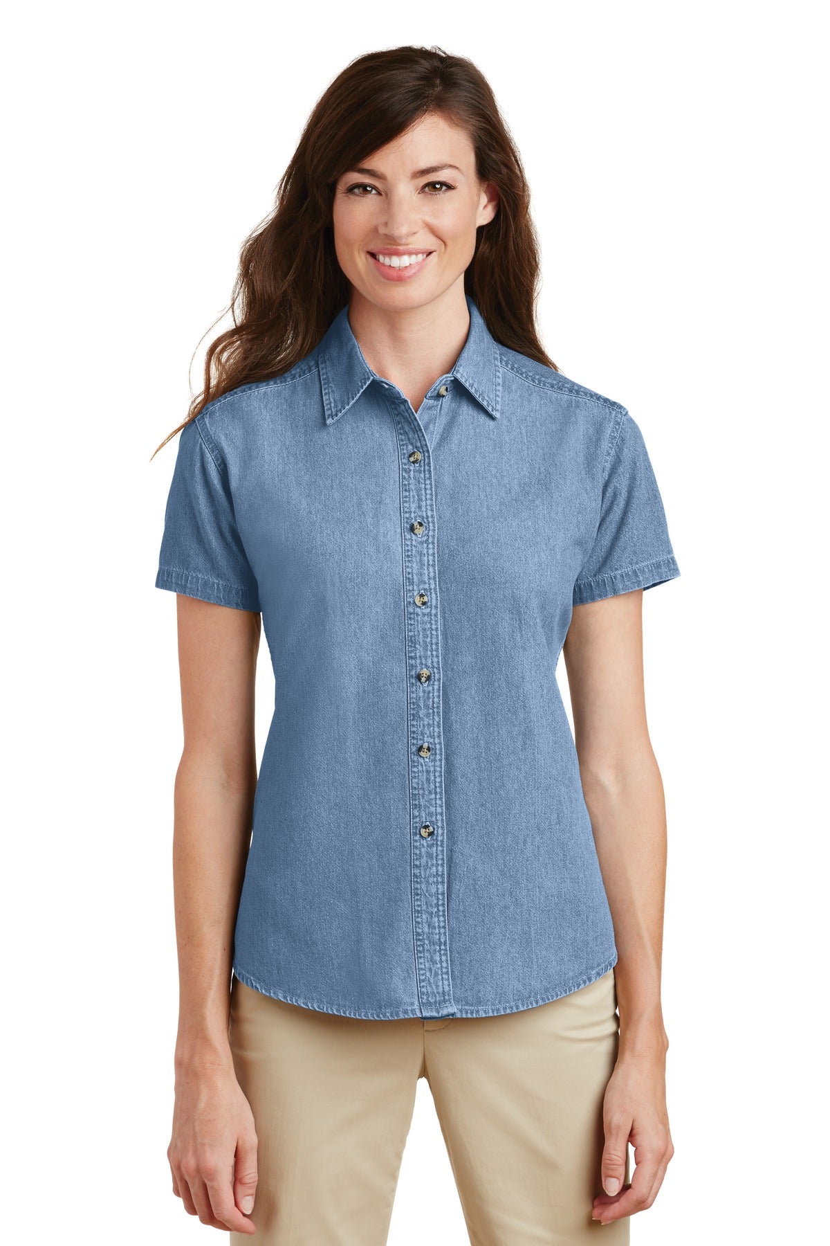 Port & Company- Port & Company® Women's Short Sleeve Value Denim Shirt. LSP11-Medtech- 1