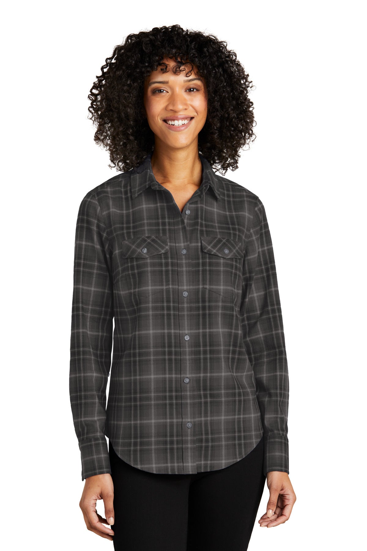 Port Authority- Port Authority® Women's Long Sleeve Ombre Plaid Shirt LW672-Medtech- 1