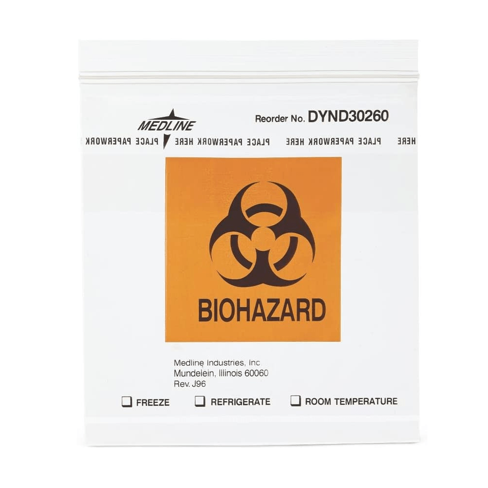 Medline® Biohazard Specimen Bag, Clear, Zip Closure, 6" x 6" PK/100