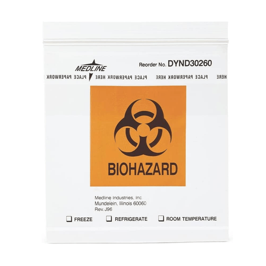 Medline® Biohazard Specimen Bag, Clear, Zip Closure, 6" x 6" PK/100