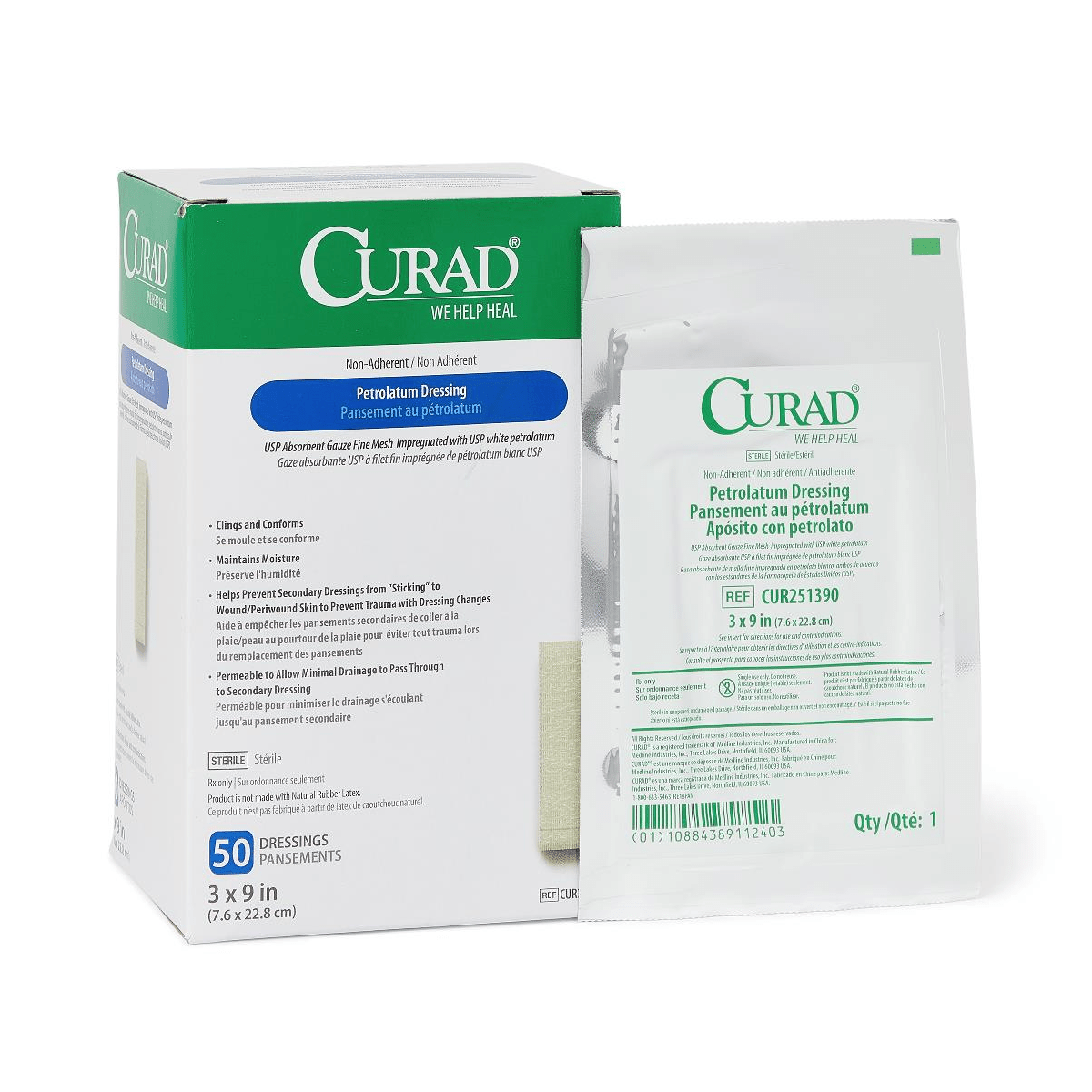 Medline® CURAD® Petrolatum Dressing Gauze, 3" x 9"