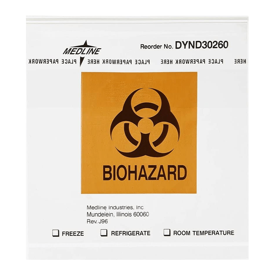 Medline® Zip-Style Biohazard Specimen Bag, Clear, 6" x 6" PK/100