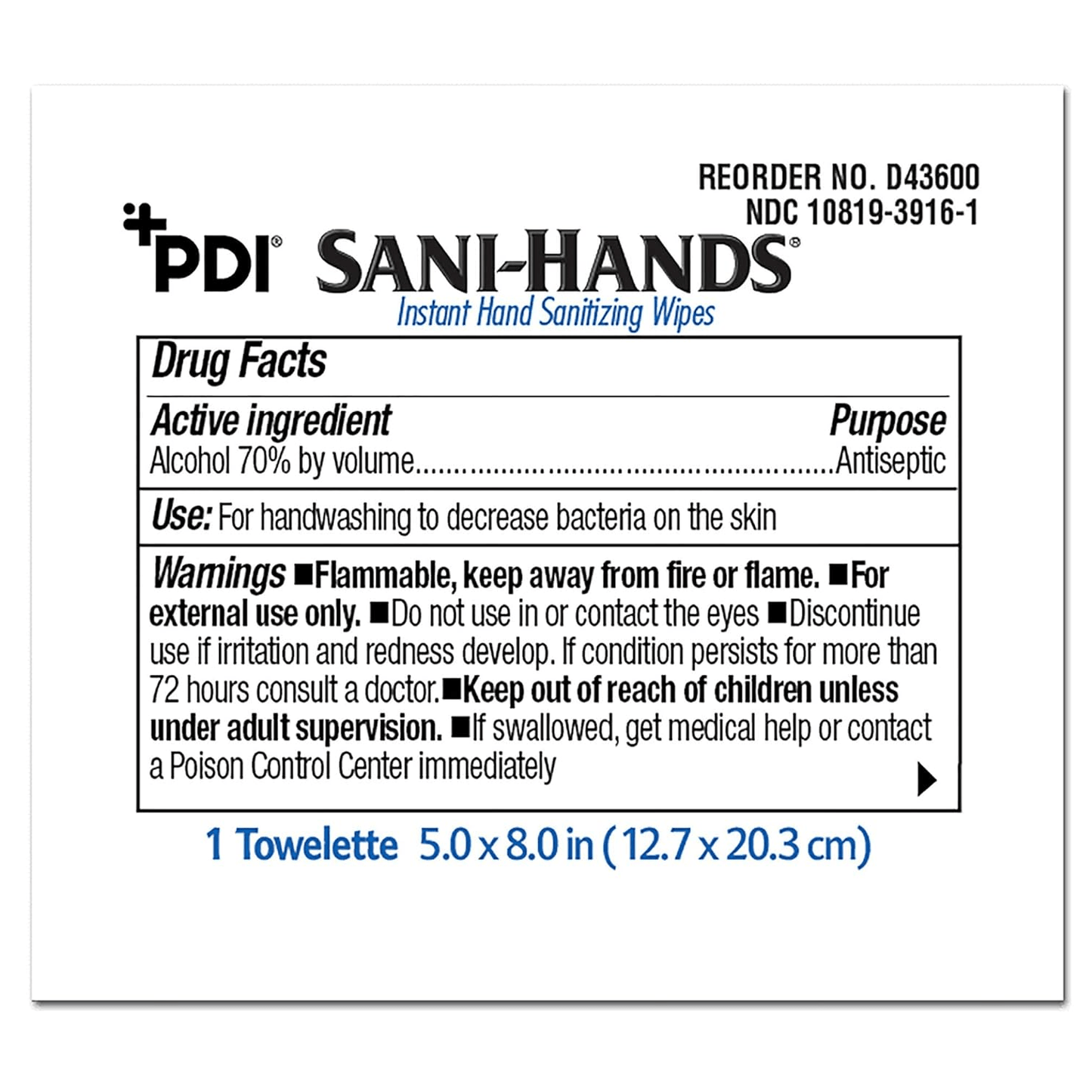 PDI® Sani Hands® ALC Hand Wipes BX/100