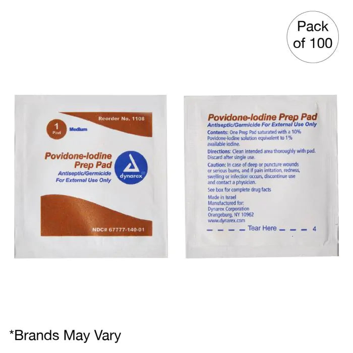 Povidone Iodine Prep Pad, Medium Case of 1000