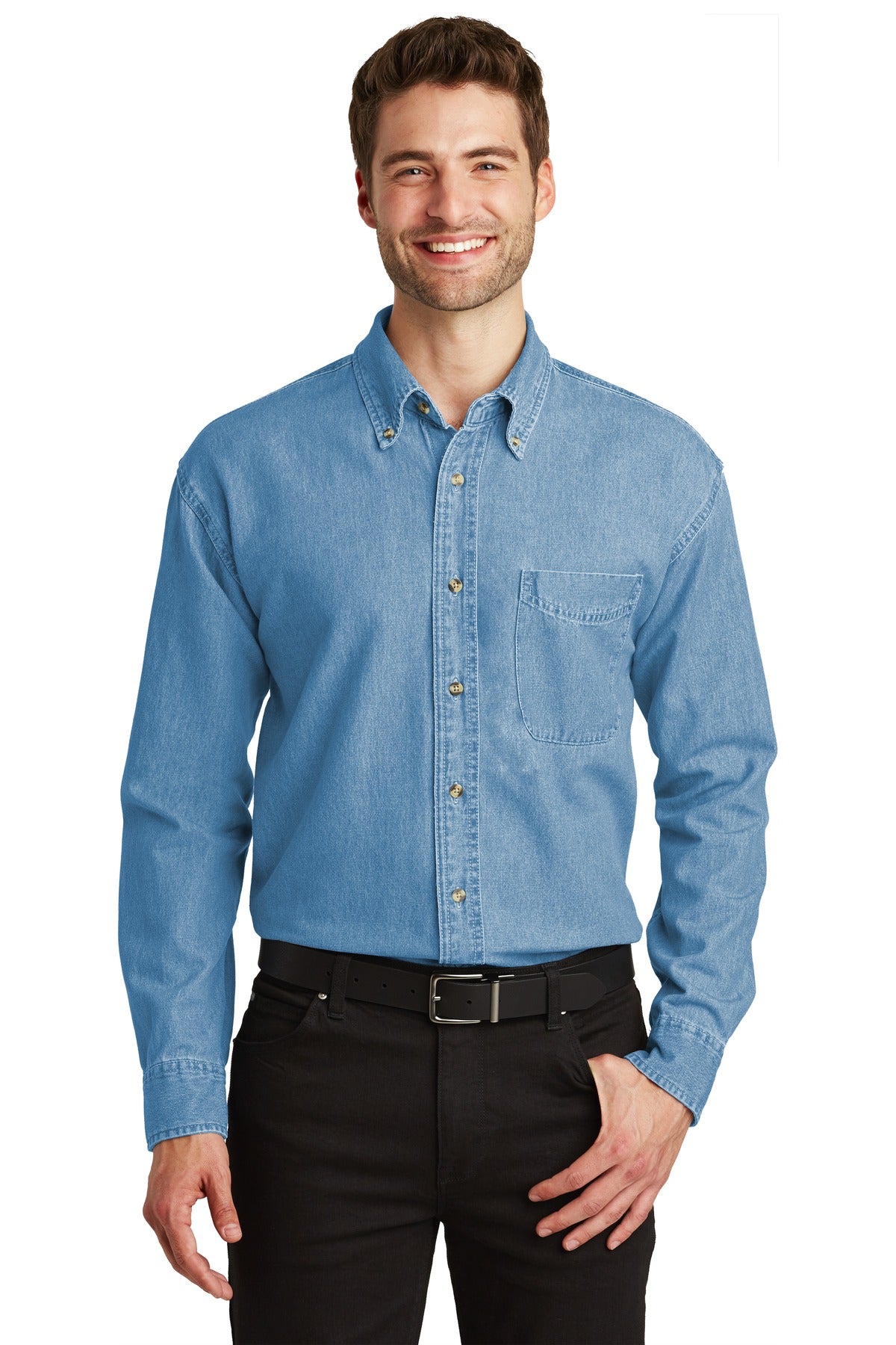 Port Authority- Port Authority® Long Sleeve Denim Shirt. S600-Medtech- 1