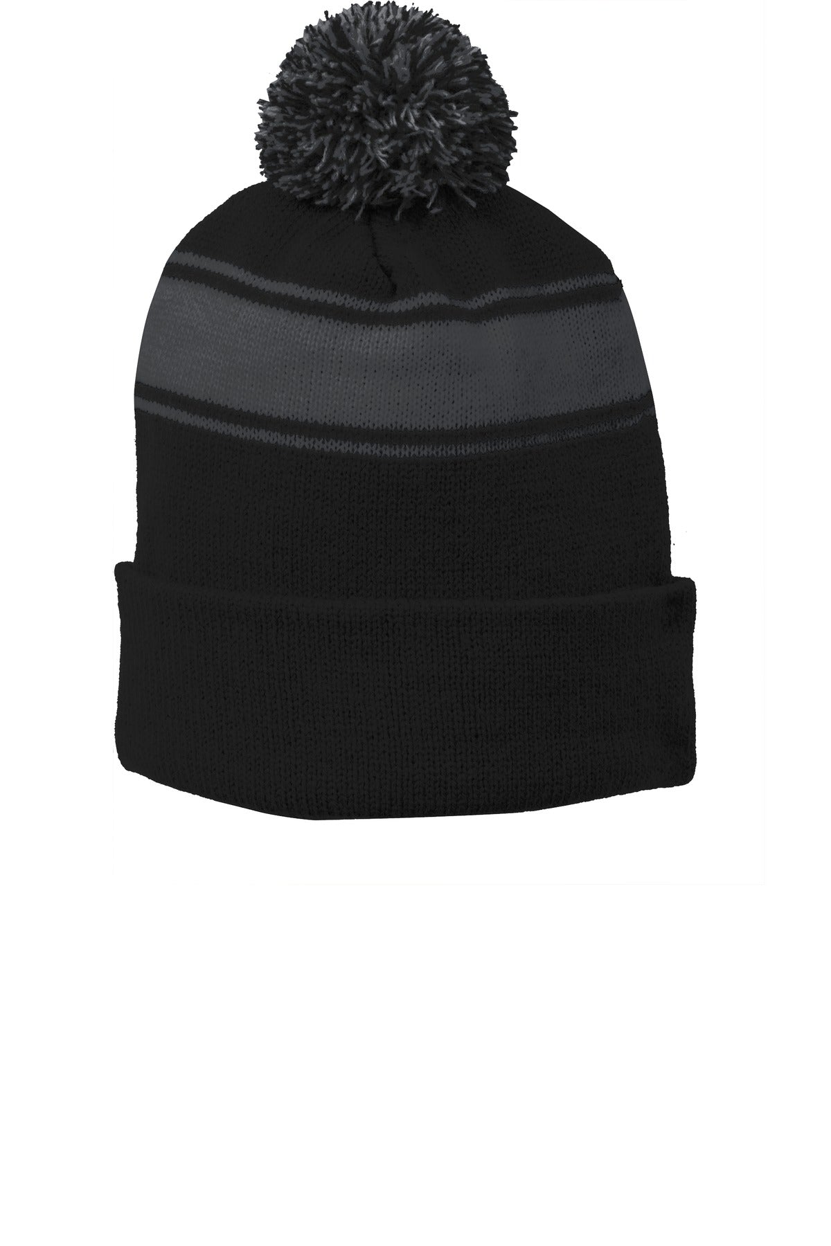 Sport-Tek- Sport-Tek® Stripe Pom Pom Beanie. STC28-Medtech- 2