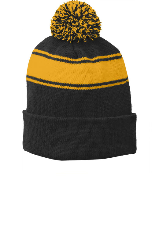 Sport-Tek- Sport-Tek® Stripe Pom Pom Beanie. STC28-Medtech- 1