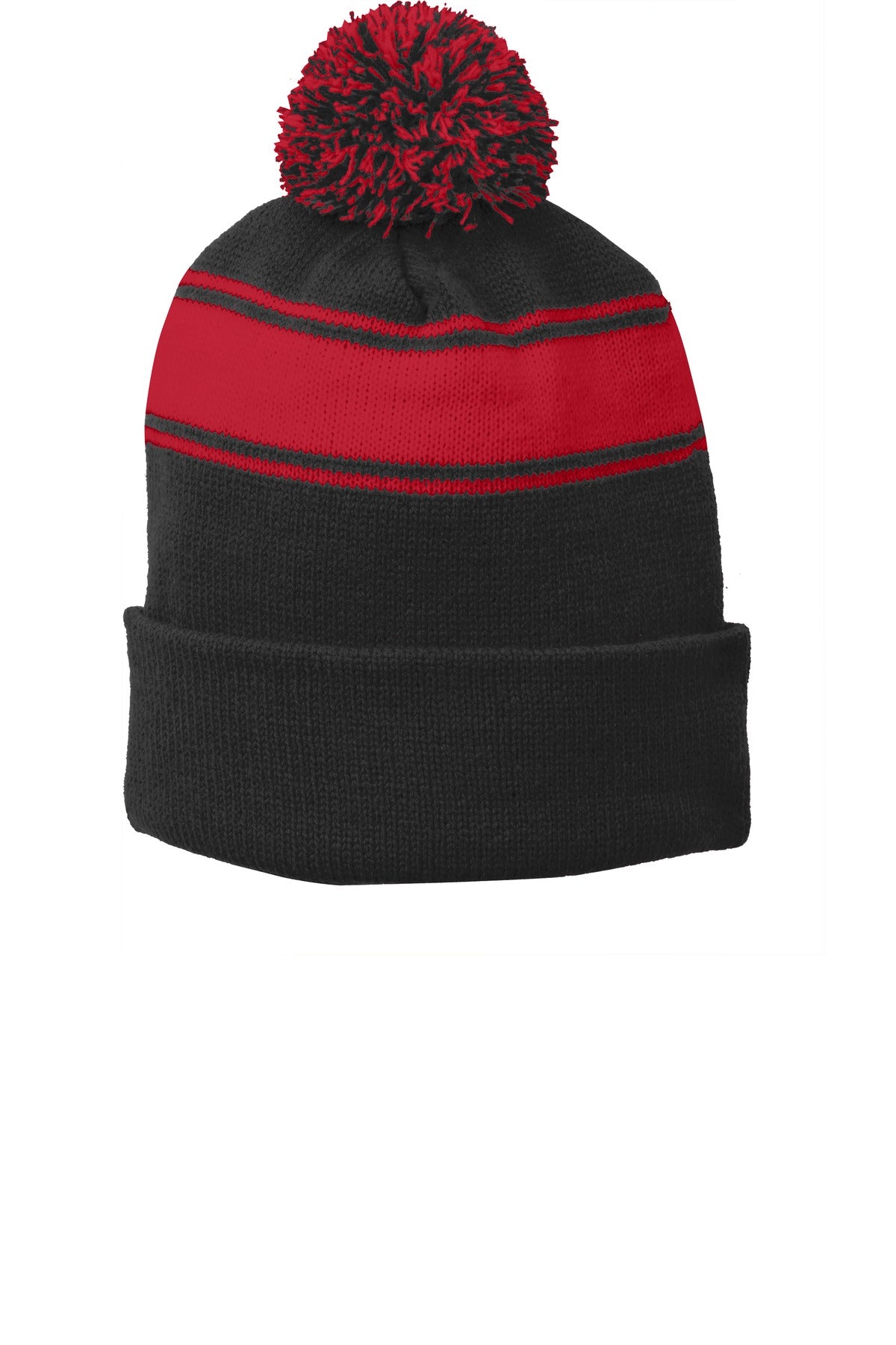 Sport-Tek- Sport-Tek® Stripe Pom Pom Beanie. STC28-Medtech- 3