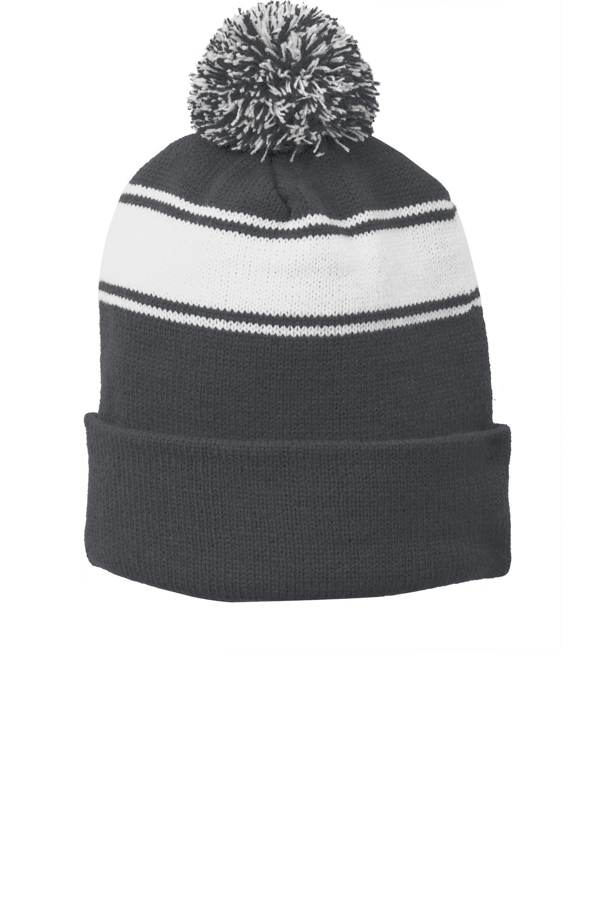 Sport-Tek- Sport-Tek® Stripe Pom Pom Beanie. STC28-Medtech- 4