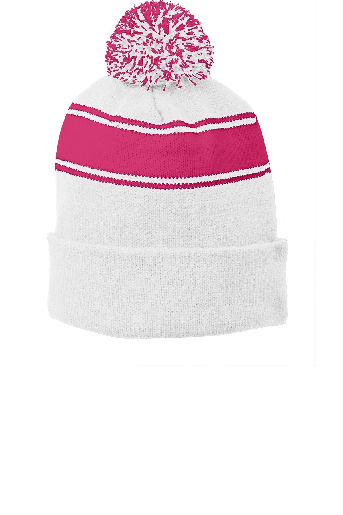 Sport-Tek- Sport-Tek® Stripe Pom Pom Beanie. STC28-Medtech- 7