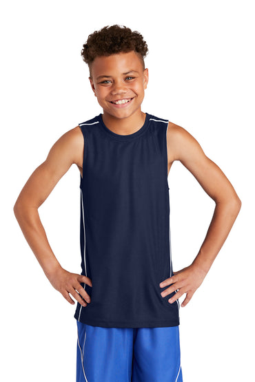 Sport-Tek- Sport-Tek® Youth PosiCharge® Mesh Reversible Sleeveless Tee. YT555-Medtech- 2