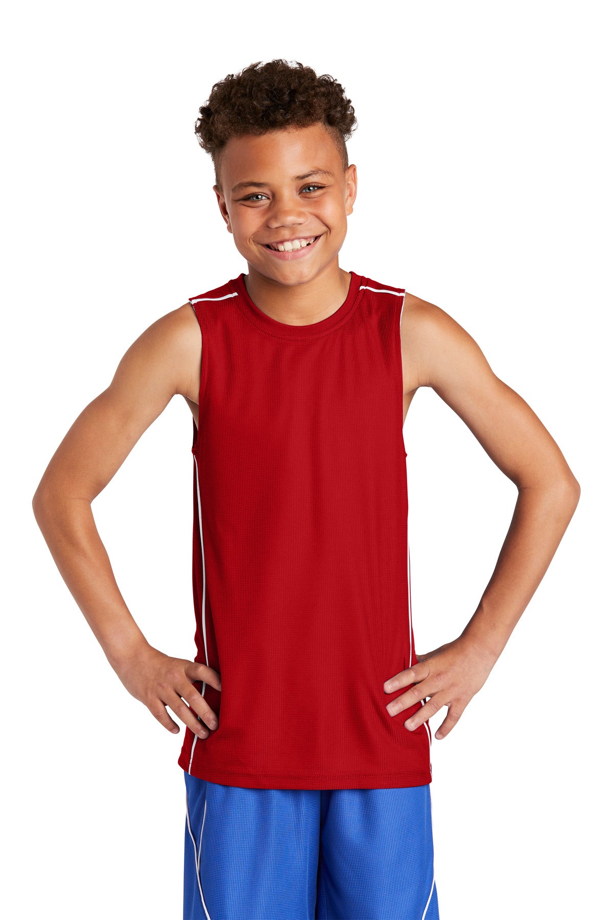 Sport-Tek- Sport-Tek® Youth PosiCharge® Mesh Reversible Sleeveless Tee. YT555-Medtech- 3