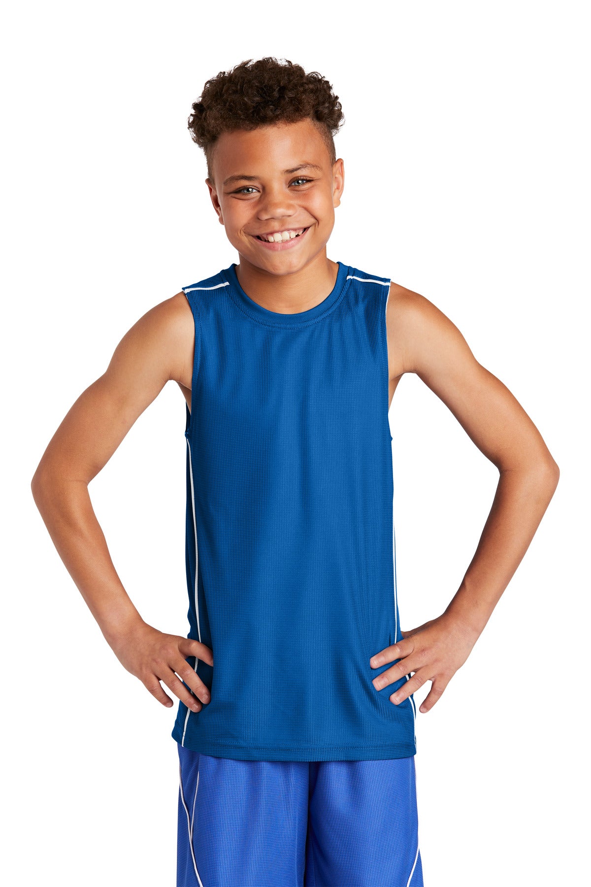 Sport-Tek- Sport-Tek® Youth PosiCharge® Mesh Reversible Sleeveless Tee. YT555-Medtech- 4