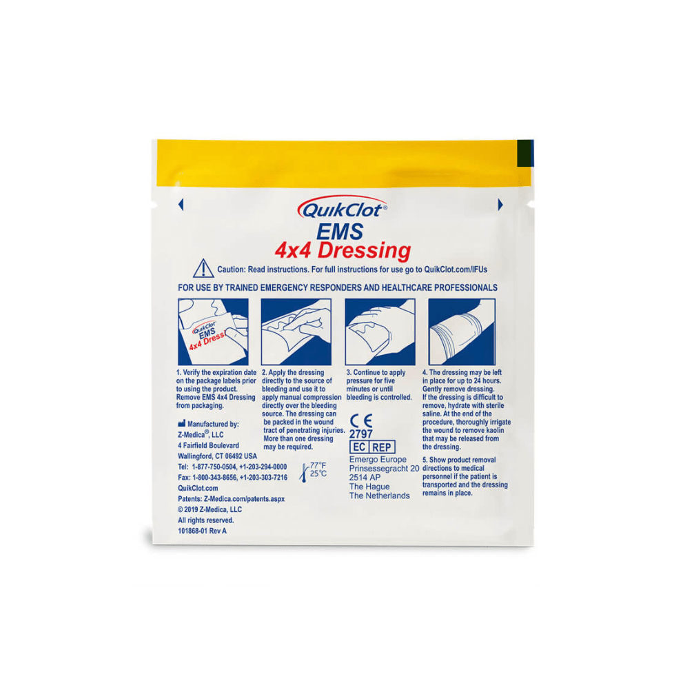 Z-Medica® QuikClot® EMS Dressing, 4” x 4”