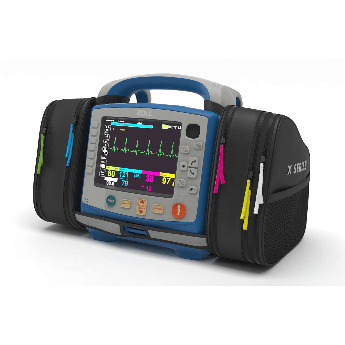 ZOLL X Series® Biphasic, 12-Lead ECG, AED, Pacing, SPO2, NIBP, ETCO2, Bluetooth, Recertified